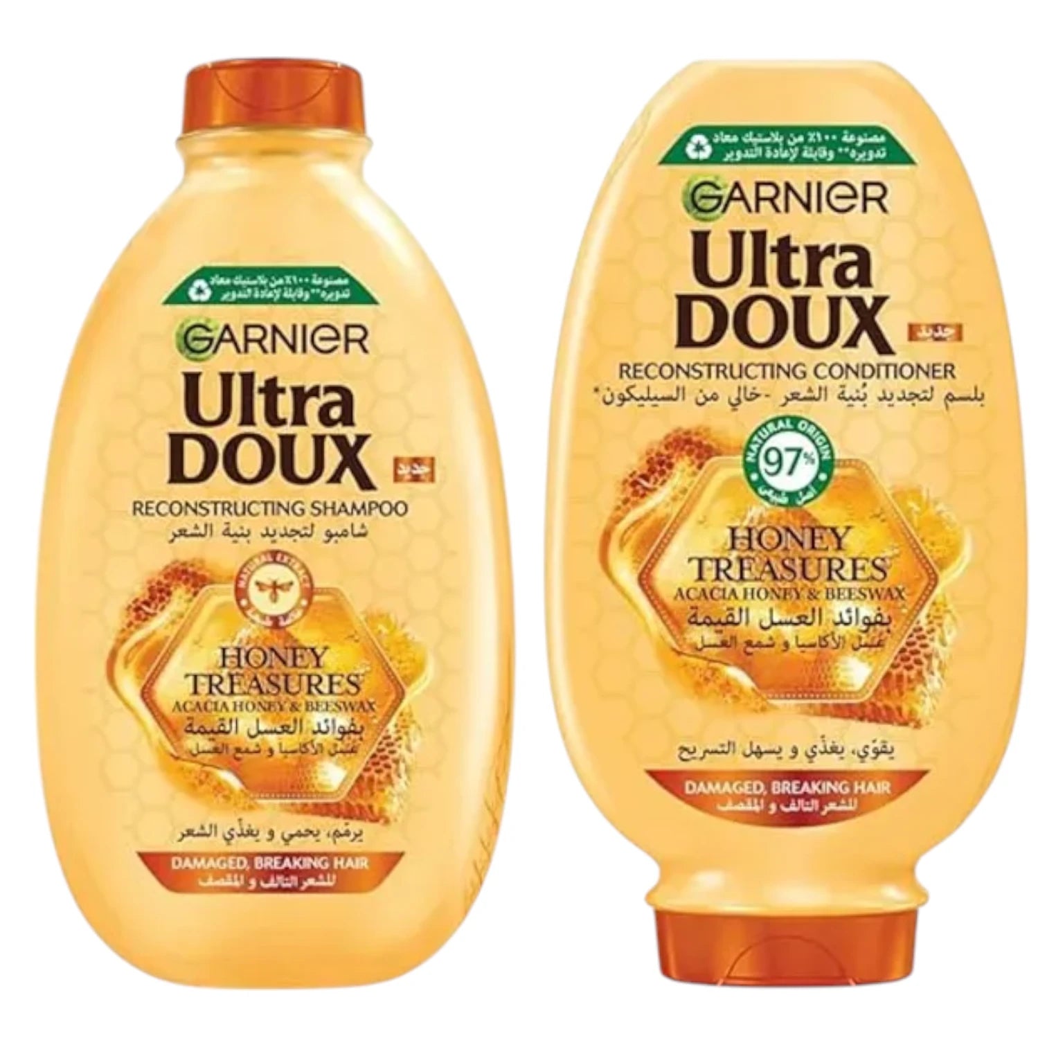 Garnier Ultra Doux Honey Treasures 400ml  Shampoo &  360 ml Conditioner Set | For Dry & Damaged Hair | Royal Jelly + Propolis + Honey - Damoo