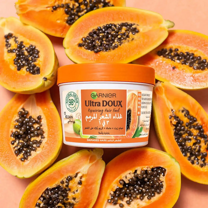 Garnier Ultra Doux Papaya Hair Food 3-in-1 Hair Cream for Damaged Hair – 390ml – Repairing Hair Mask with Papaya & Amla – 98% Natural Origin, Vegan, Silicone-Free Formula - Damoo