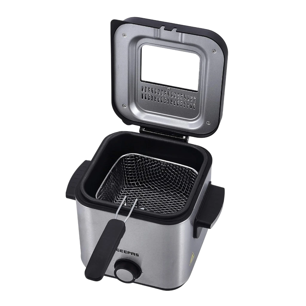 Geepas 1.5L Deep Fryer – 900W, Stainless Steel, Viewing Window, Non-Stick Basket, Adjustable Temperature Control - GDF36016 - Damoo