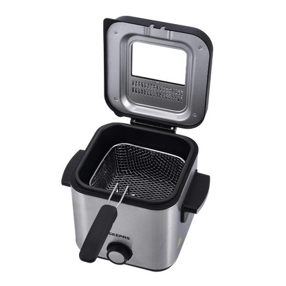 Geepas 1.5L Deep Fryer – 900W, Stainless Steel, Viewing Window, Non-Stick Basket, Adjustable Temperature Control - GDF36016 - Damoo