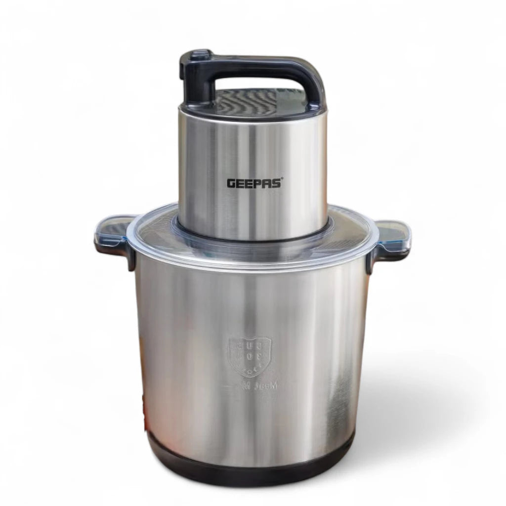 Geepas 10L Multi-Purpose Electric Chopper with 1500W Power, Dual Speed, Stainless Steel Housing & Titanium Blades – Meat, Vegetables, Fruits – Black & Silve - GMC42031 - Damoo