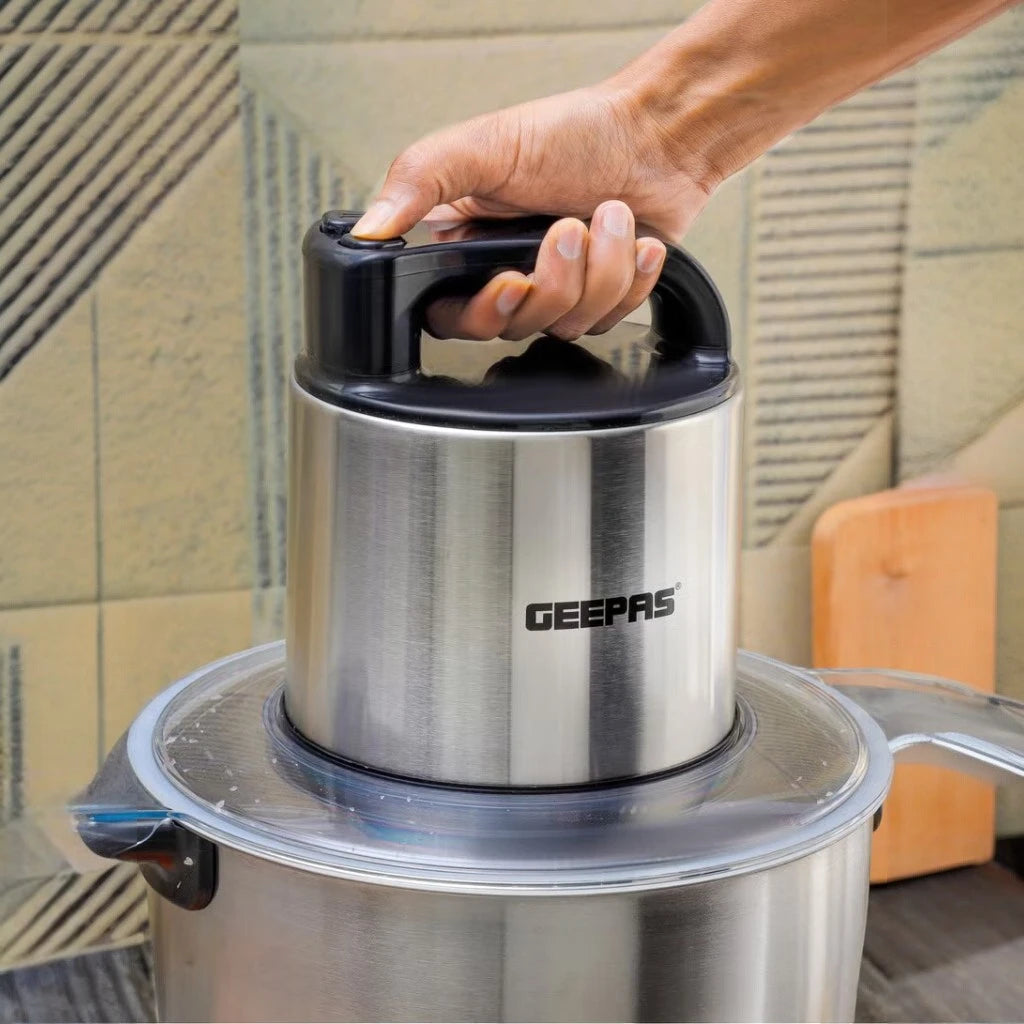 Geepas 10L Multi-Purpose Electric Chopper with 1500W Power, Dual Speed, Stainless Steel Housing & Titanium Blades – Meat, Vegetables, Fruits – Black & Silve - GMC42031 - Damoo