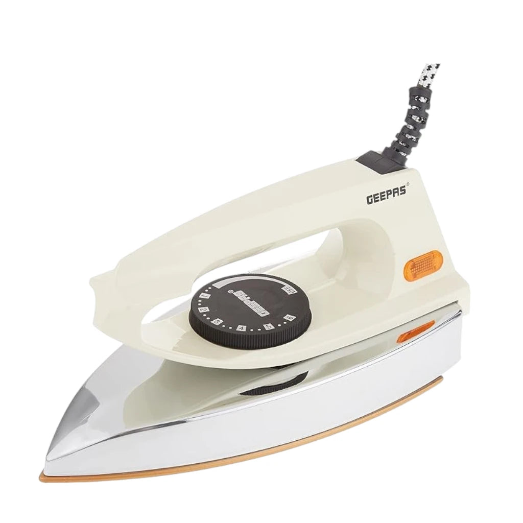 Geepas 1200W Automatic Dry Iron with 60 Micron Teflon Soleplate, Overheat Protection, Thermostat Control, Fabric Guide & Anti-Shock Handle – GDI7729 – Beige - Damoo