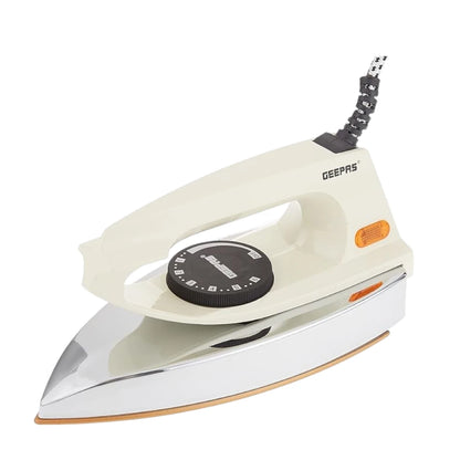 Geepas 1200W Automatic Dry Iron with 60 Micron Teflon Soleplate, Overheat Protection, Thermostat Control, Fabric Guide & Anti-Shock Handle – GDI7729 – Beige - Damoo