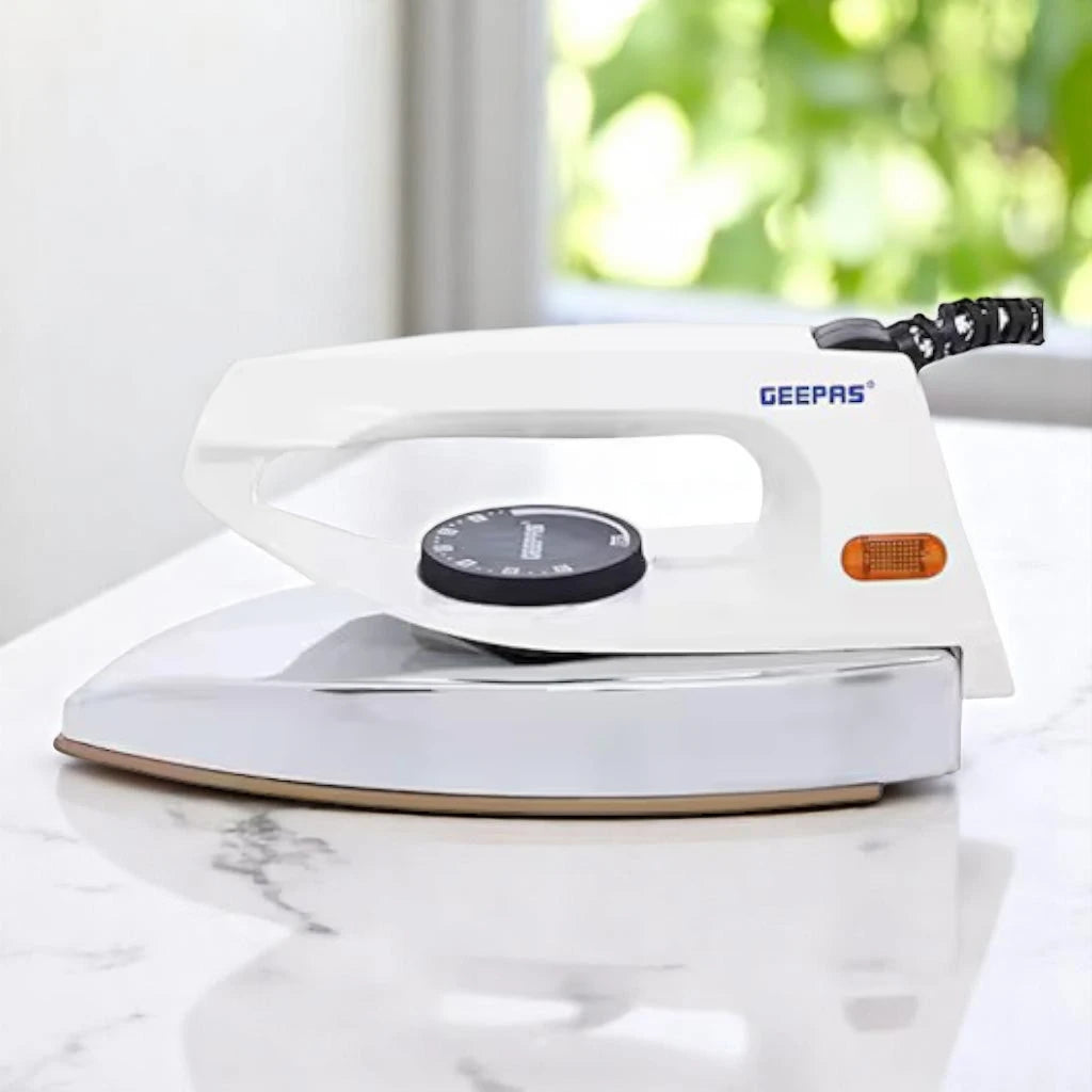 Geepas 1200W Automatic Dry Iron with 60 Micron Teflon Soleplate, Overheat Protection, Thermostat Control, Fabric Guide & Anti-Shock Handle – GDI7729 – Beige - Damoo