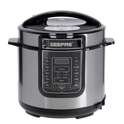 Geepas 12L Digital Multi Cooker – 1600W Electric Pressure Cooker with LED Display, 14 Smart Cooking Programs, Touch Control, Auto Shut Off, and Non-Stick Inner Pot – GMC35030 - Silver/Black - Damoo