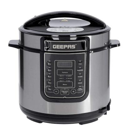 Geepas 12L Digital Multi Cooker – 1600W Electric Pressure Cooker with LED Display, 14 Smart Cooking Programs, Touch Control, Auto Shut Off, and Non-Stick Inner Pot – GMC35030 - Silver/Black - Damoo