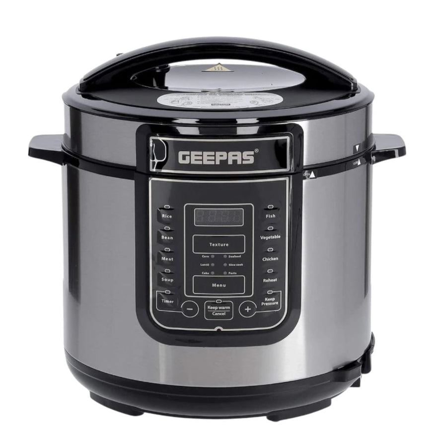 Geepas 12L Digital Multi Cooker – 1600W Electric Pressure Cooker with LED Display, 14 Smart Cooking Programs, Touch Control, Auto Shut Off, and Non-Stick Inner Pot – GMC35030 - Silver/Black - Damoo