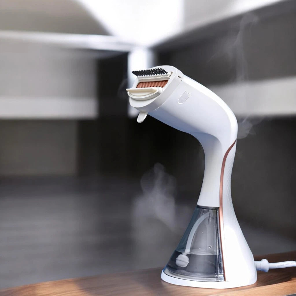 Geepas 1500W Handheld Garment Steamer – Fast Heat-Up, 3 Steam Modes, 250ml Tank, Adjustable Temperature – Safe for All Fabrics – White & Pink – GGS25035 - Damoo