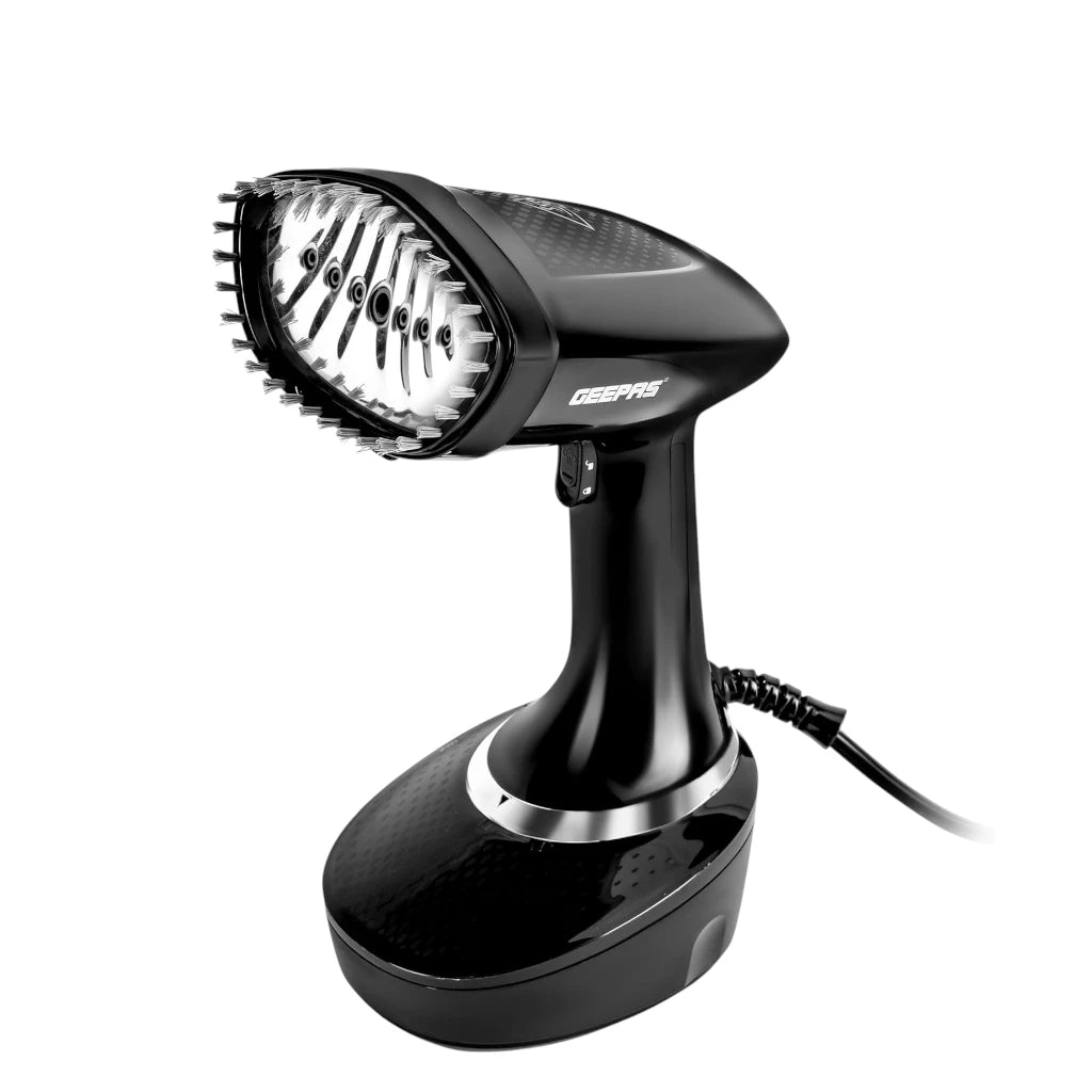 Geepas 1500W Handheld Garment Steamer  | Vertical Steaming, 400ml Water Tank  | Stainless Steel Panel  | Safe for All Fabrics  | Anti-Lint Brush & 360° Swivel Cord – GGS25041 (Black) - Damoo