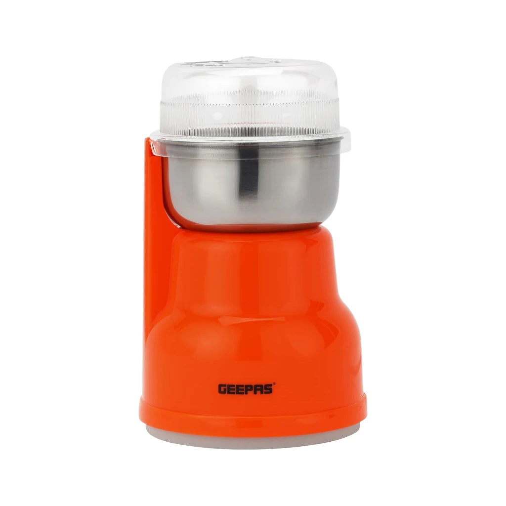 Geepas 150W Electric Coffee Grinder – Stainless Steel Blade & Removable Steel Cup, Overheat Protection, Multipurpose Grinder for Coffee Beans, Nuts, Spices & Dried Fruits – Orange - GCG41018 - Damoo