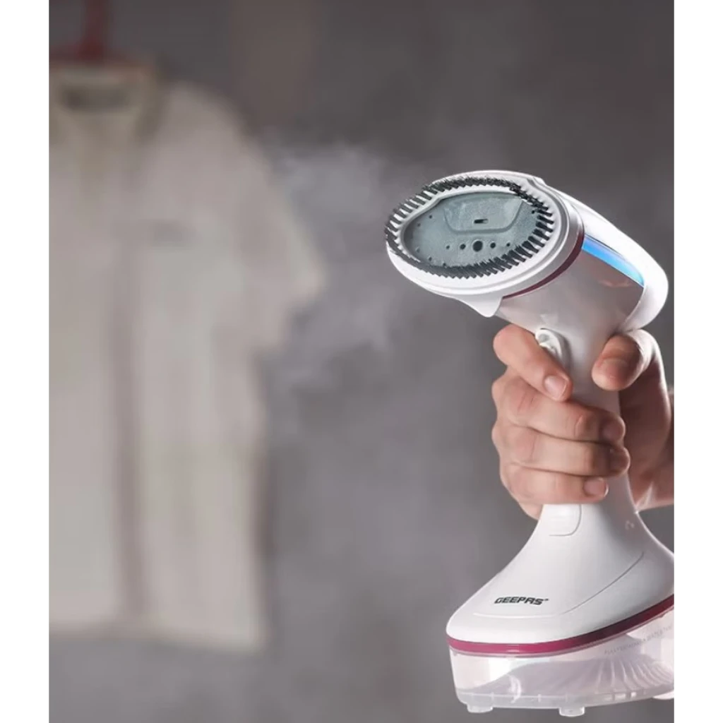 Geepas 1630W Handheld Garment Steamer  | Ceramic Head, Auto Shut-Off  | Fast Heating & Adjustable Steam  | Detachable Water Tank | White & Maroon – GGS25021 - Damoo