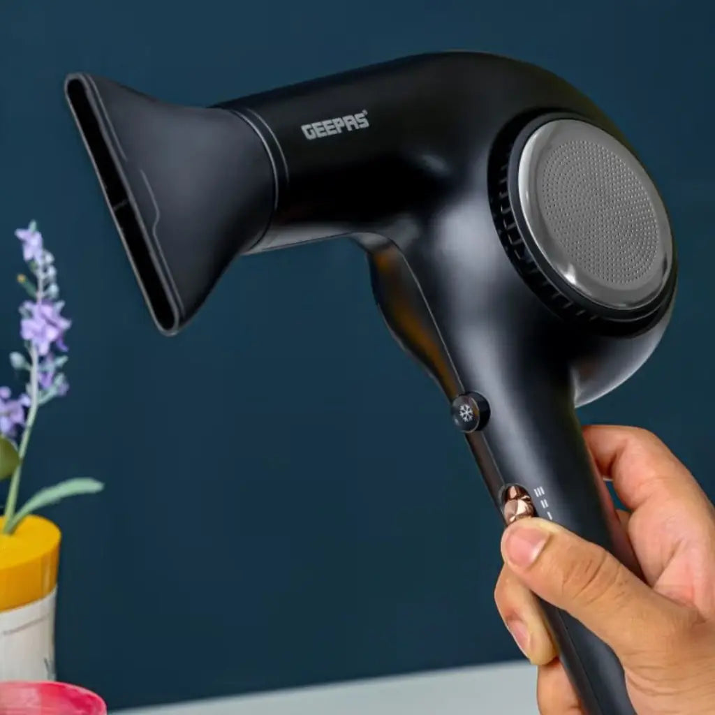 Geepas 1800W Hair Dryer  – 2 Speed Settings, Cool Shot , Ionic Technology for Smooth & Fast Drying  – With Concentrator Nozzle & Detachable Filter – Purple & Black | GH8645N - Damoo