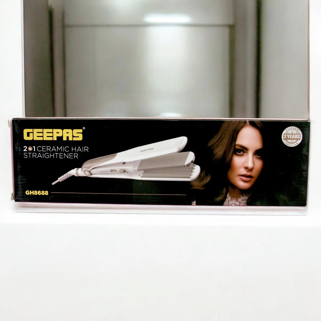 Geepas 2-in-1 Ceramic Hair Straightener & Curler – Neo Wave Technology, Adjustable Temperature, 360° Swivel Cord – For Straight, Wavy & Curly Hair – Ideal for All Hair Types - Damoo