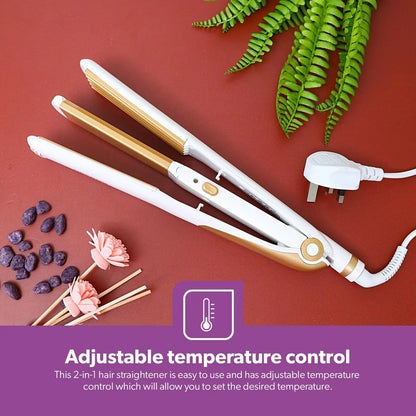 Geepas 2-in-1 Ceramic Hair Straightener & Curler – Neo Wave Technology, Adjustable Temperature, 360° Swivel Cord – For Straight, Wavy & Curly Hair – Ideal for All Hair Types - Damoo