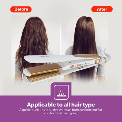 Geepas 2-in-1 Ceramic Hair Straightener & Curler – Neo Wave Technology, Adjustable Temperature, 360° Swivel Cord – For Straight, Wavy & Curly Hair – Ideal for All Hair Types - Damoo