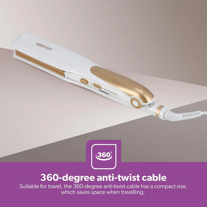 Geepas 2-in-1 Ceramic Hair Straightener & Curler – Neo Wave Technology, Adjustable Temperature, 360° Swivel Cord – For Straight, Wavy & Curly Hair – Ideal for All Hair Types - Damoo