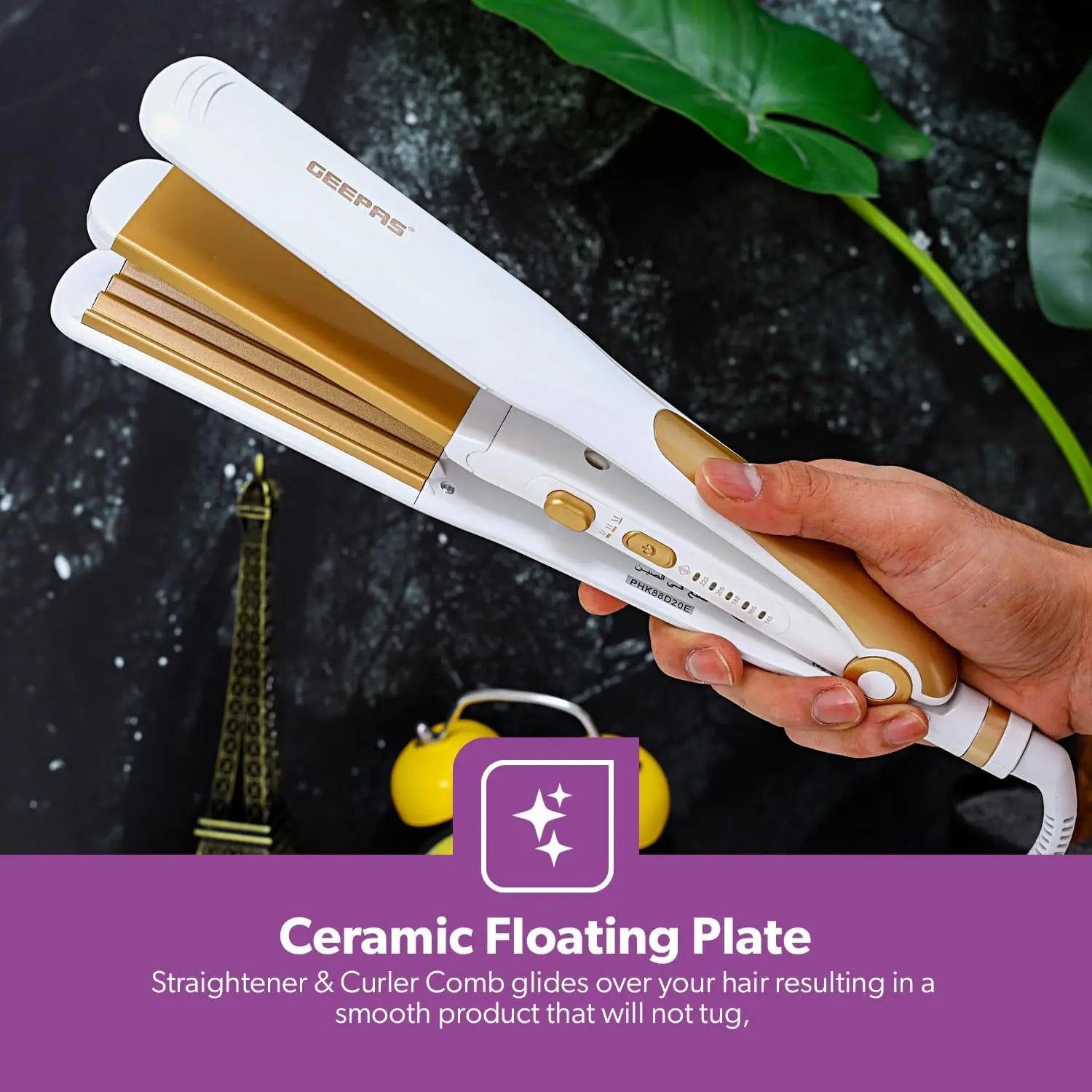 Geepas 2-in-1 Ceramic Hair Straightener & Curler – Neo Wave Technology, Adjustable Temperature, 360° Swivel Cord – For Straight, Wavy & Curly Hair – Ideal for All Hair Types - Damoo