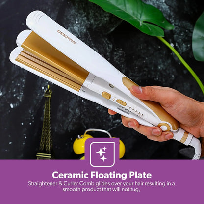 Geepas 2-in-1 Ceramic Hair Straightener & Curler – Neo Wave Technology, Adjustable Temperature, 360° Swivel Cord – For Straight, Wavy & Curly Hair – Ideal for All Hair Types - Damoo