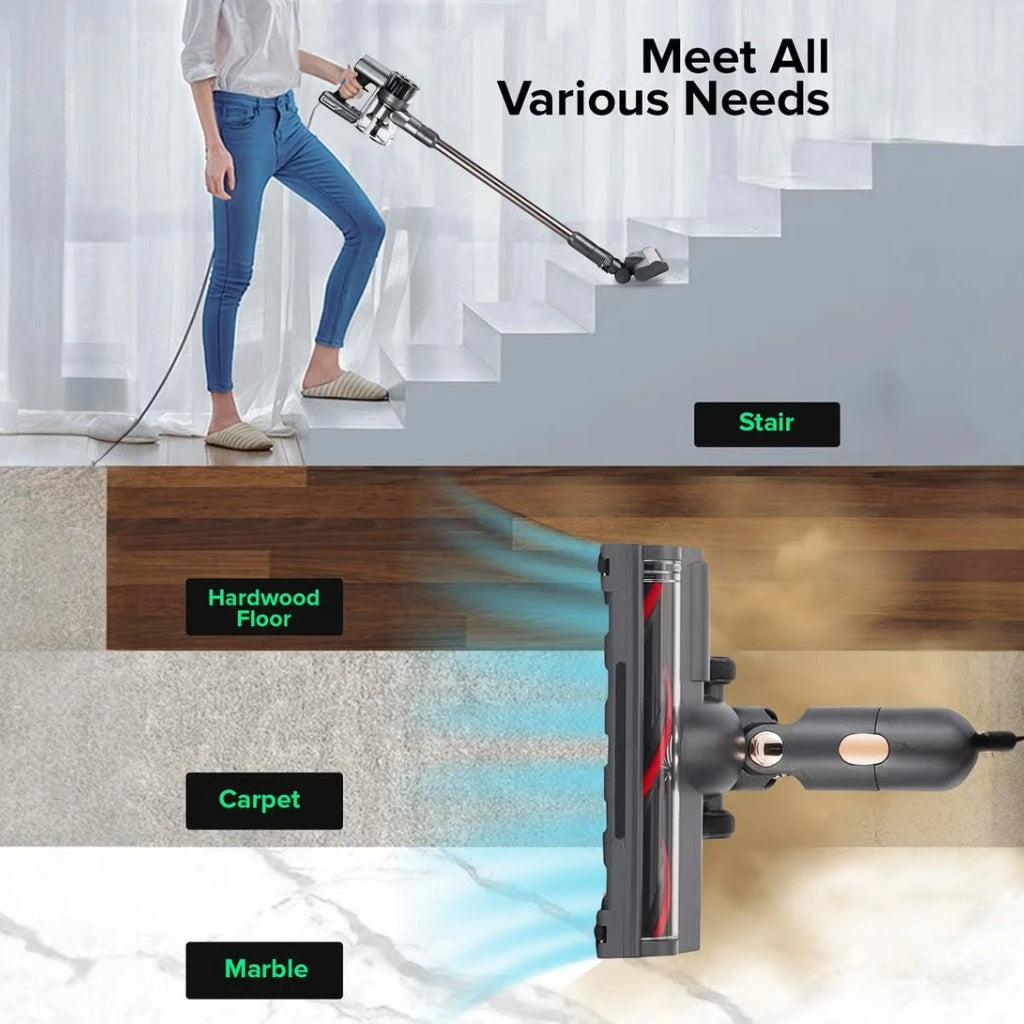 Geepas 2-in-1 Cordless Stick & Handheld Vacuum Cleaner – 22.2V Rechargeable Lithium Battery, LED Brush, 2 Suction Speeds, HEPA Filter, Lightweight & Portable – GVC19030 – Black - Damoo
