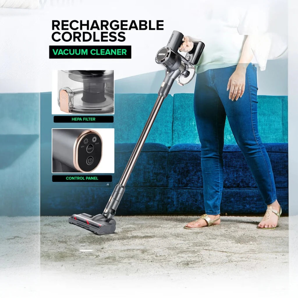 Geepas 2-in-1 Cordless Stick & Handheld Vacuum Cleaner – 22.2V Rechargeable Lithium Battery, LED Brush, 2 Suction Speeds, HEPA Filter, Lightweight & Portable – GVC19030 – Black - Damoo