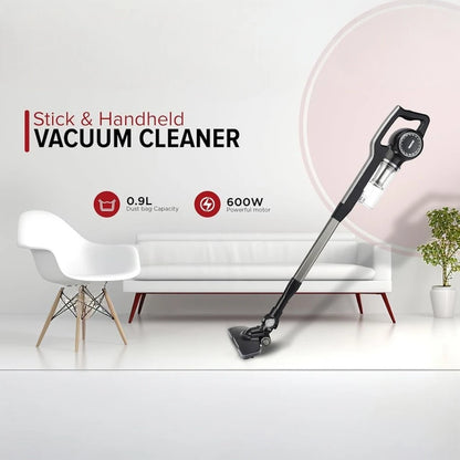 Geepas 2-in-1 Stick & Handheld Vacuum Cleaner – 600W Power, HEPA Filter, 0.9L Dust Cup, Adjustable Floor Head, Lightweight & Quiet – GVC2596N – Black/Grey - Damoo