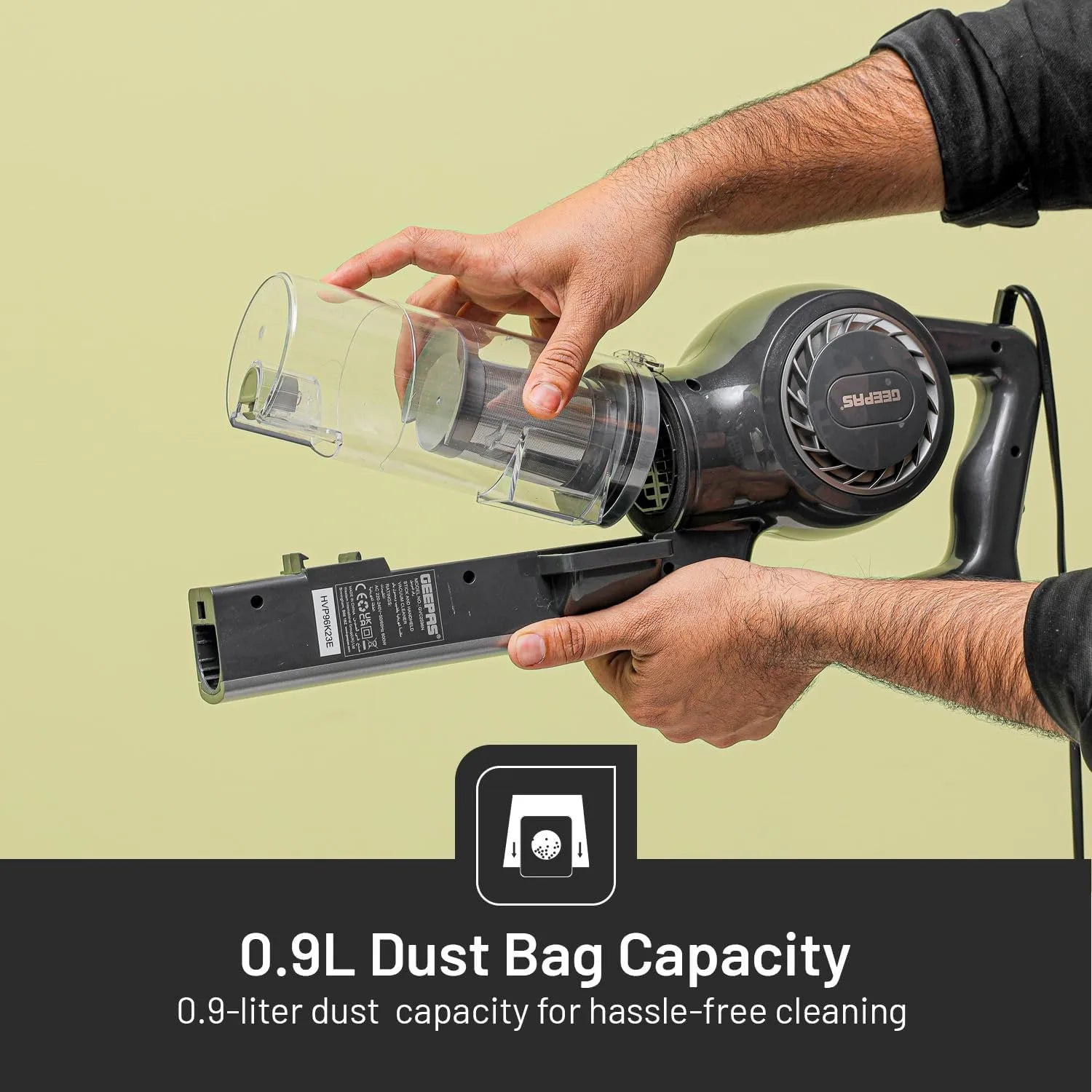 Geepas 2-in-1 Stick & Handheld Vacuum Cleaner – 600W Power, HEPA Filter, 0.9L Dust Cup, Adjustable Floor Head, Lightweight & Quiet – GVC2596N – Black/Grey - Damoo