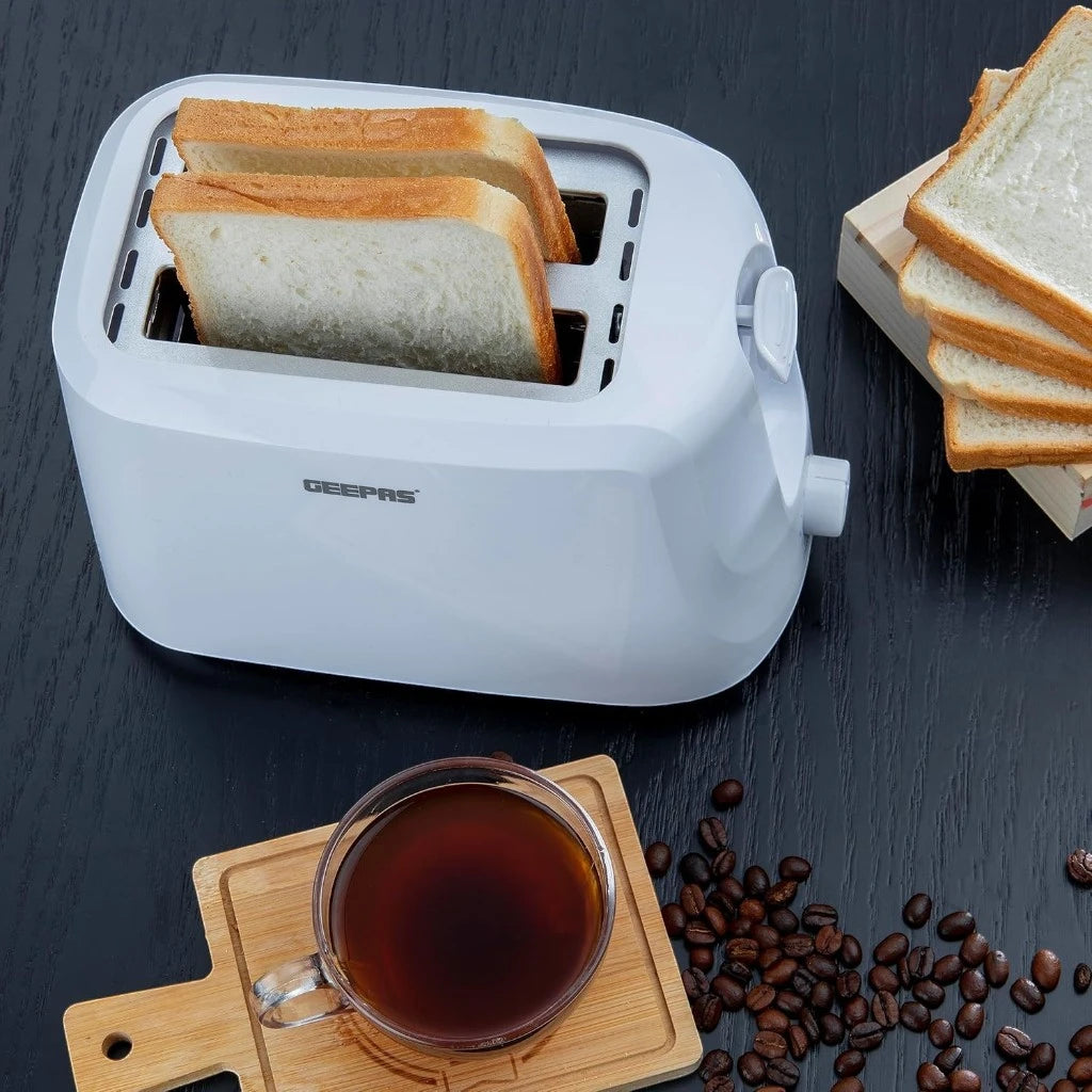 Geepas 2-Slice Bread Toaster – 700W, 6 Browning Settings, Removable Crumb Tray, High Lift, Cord Storage – White | GBT36515 - Damoo
