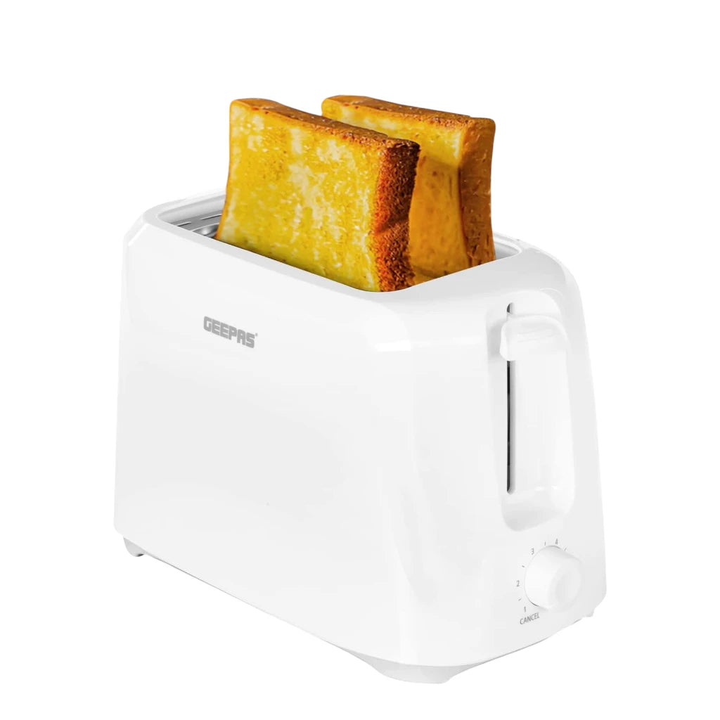 Geepas 2-Slice Bread Toaster – 700W, 6 Browning Settings, Removable Crumb Tray, High Lift, Cord Storage – White | GBT36515 - Damoo