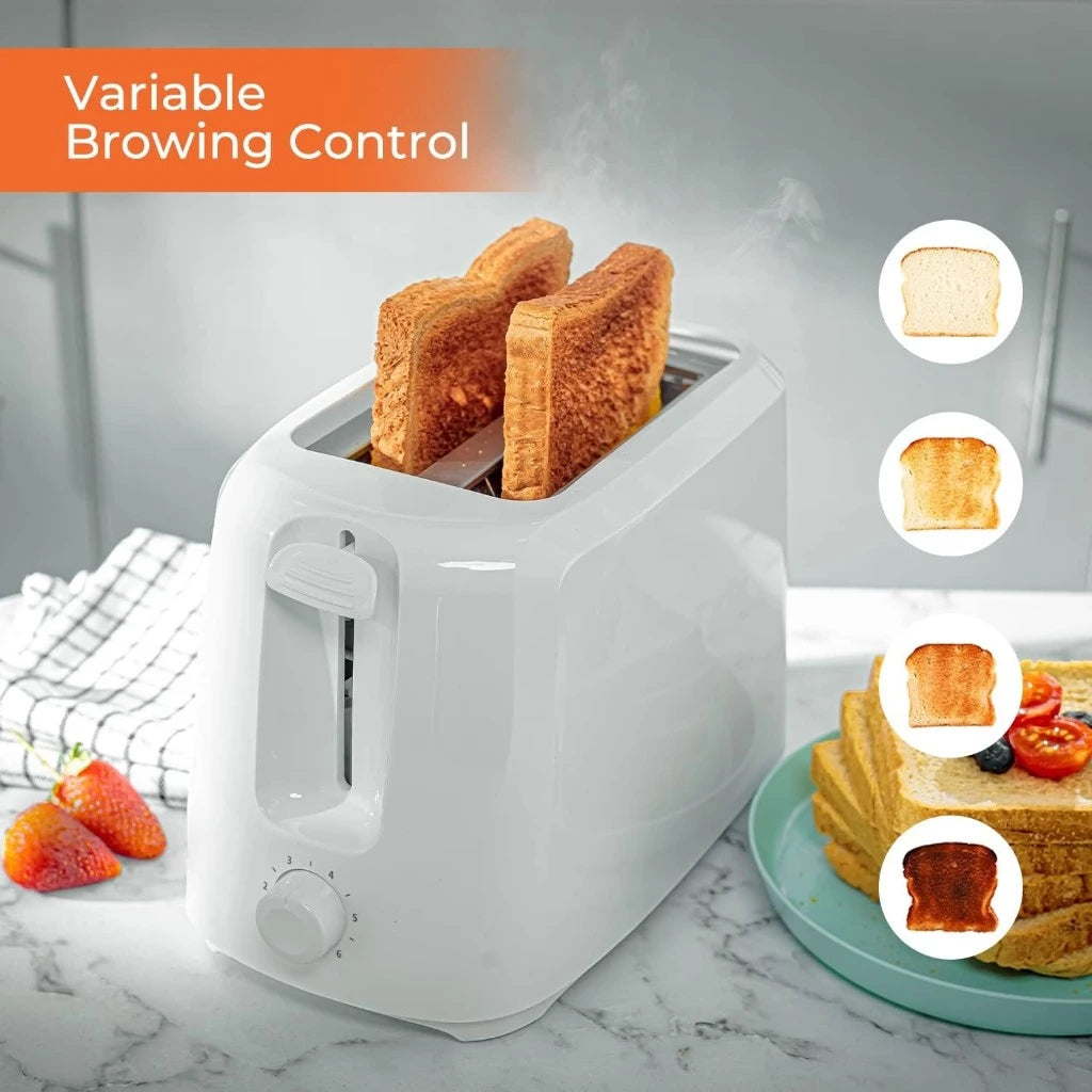 Geepas 2-Slice Bread Toaster – 700W, 6 Browning Settings, Removable Crumb Tray, High Lift, Cord Storage – White | GBT36515 - Damoo