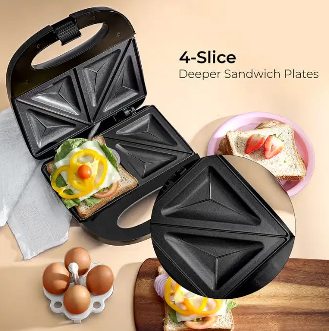 Geepas 2-Slice Sandwich Maker Grill with Non-Stick Plates, Cool Touch Handle & Automatic Temperature Control – 750W, Compact Design, Indicator Light, Easy to Clean – GSM6002 (Black, Silver) - Damoo