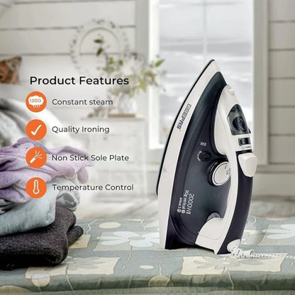 Geepas 2000W Ceramic Steam Iron – Temperature Control, Vertical Steam, Auto Shutoff, Self Cleaning, Wet & Dry Ironing - GSI7788 - Damoo