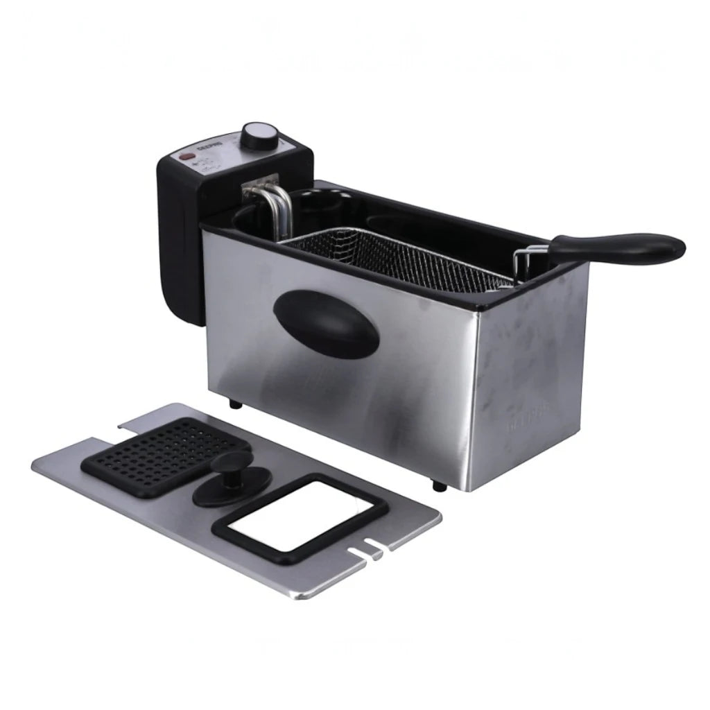 Geepas 2000W Deep Fryer with 3L Oil Capacity, Dual Baskets, Adjustable Temperature & Timer – Overheat Protection, Stainless Steel – Silver/Black - GDF36015 - Damoo