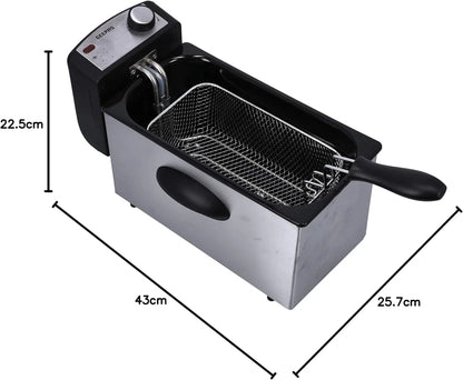 Geepas 2000W Deep Fryer with 3L Oil Capacity, Dual Baskets, Adjustable Temperature & Timer – Overheat Protection, Stainless Steel – Silver/Black - GDF36015 - Damoo