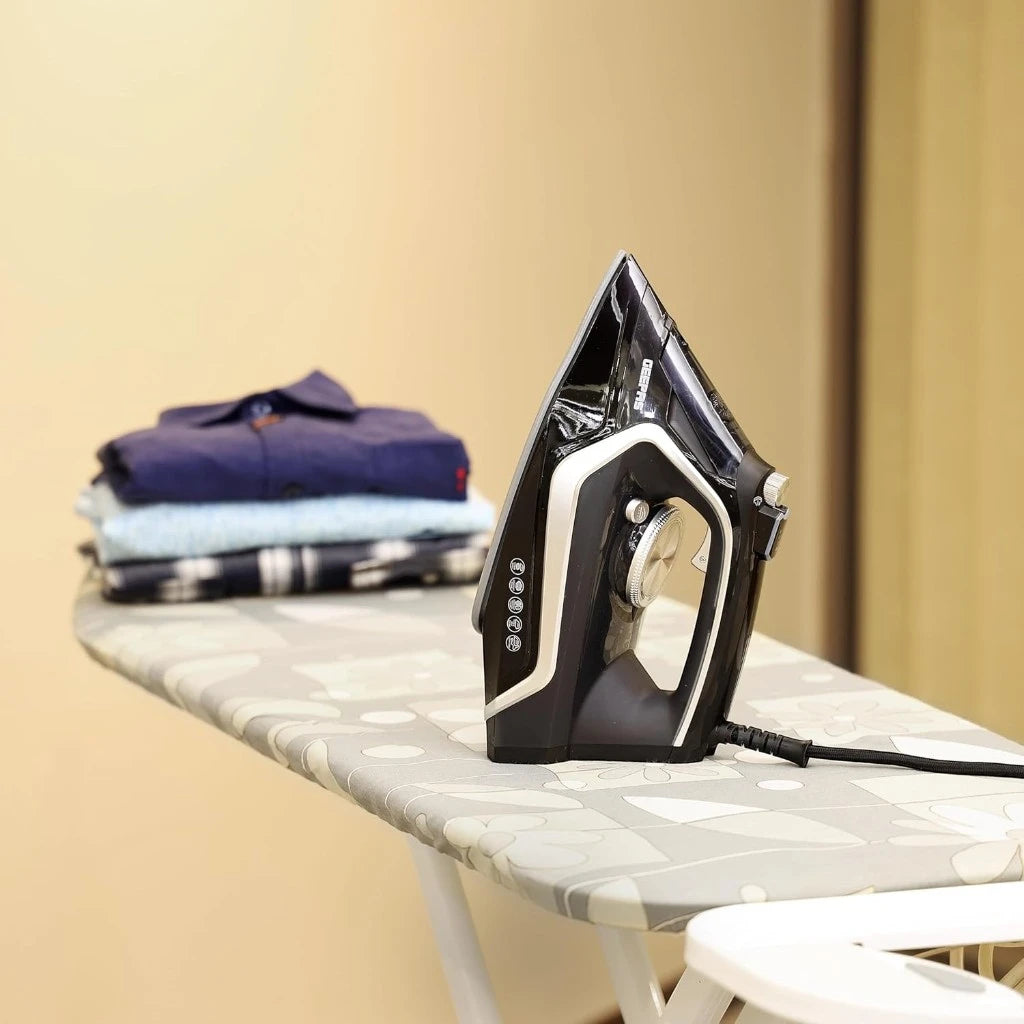Geepas 2200W Steam Iron – Dry & Wet Ironing with Adjustable Temperature, Ceramic Soleplate, Vertical Steam & Steam Burst Function, Large Water Tank, Self-Clean Feature – Black | GSI7801N - Damoo