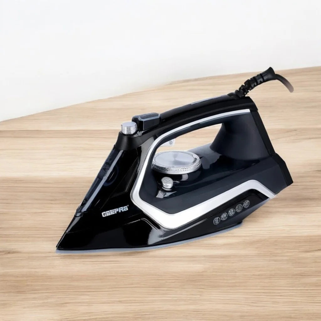 Geepas 2200W Steam Iron – Dry & Wet Ironing with Adjustable Temperature, Ceramic Soleplate, Vertical Steam & Steam Burst Function, Large Water Tank, Self-Clean Feature – Black | GSI7801N - Damoo