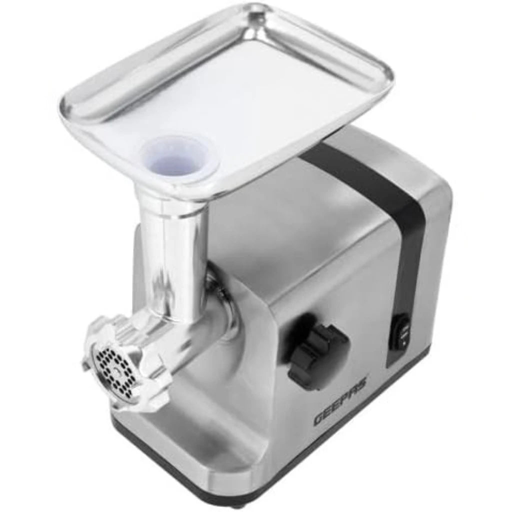 Geepas 2500W Stainless Steel Electric Meat Grinder – Reverse Function, 3 Cutting Plates (3mm/5mm/7mm), Sausage & Kubbe Attachments, Metal Gears – Heavy Duty Meat Mincer - GMG42506 - Damoo