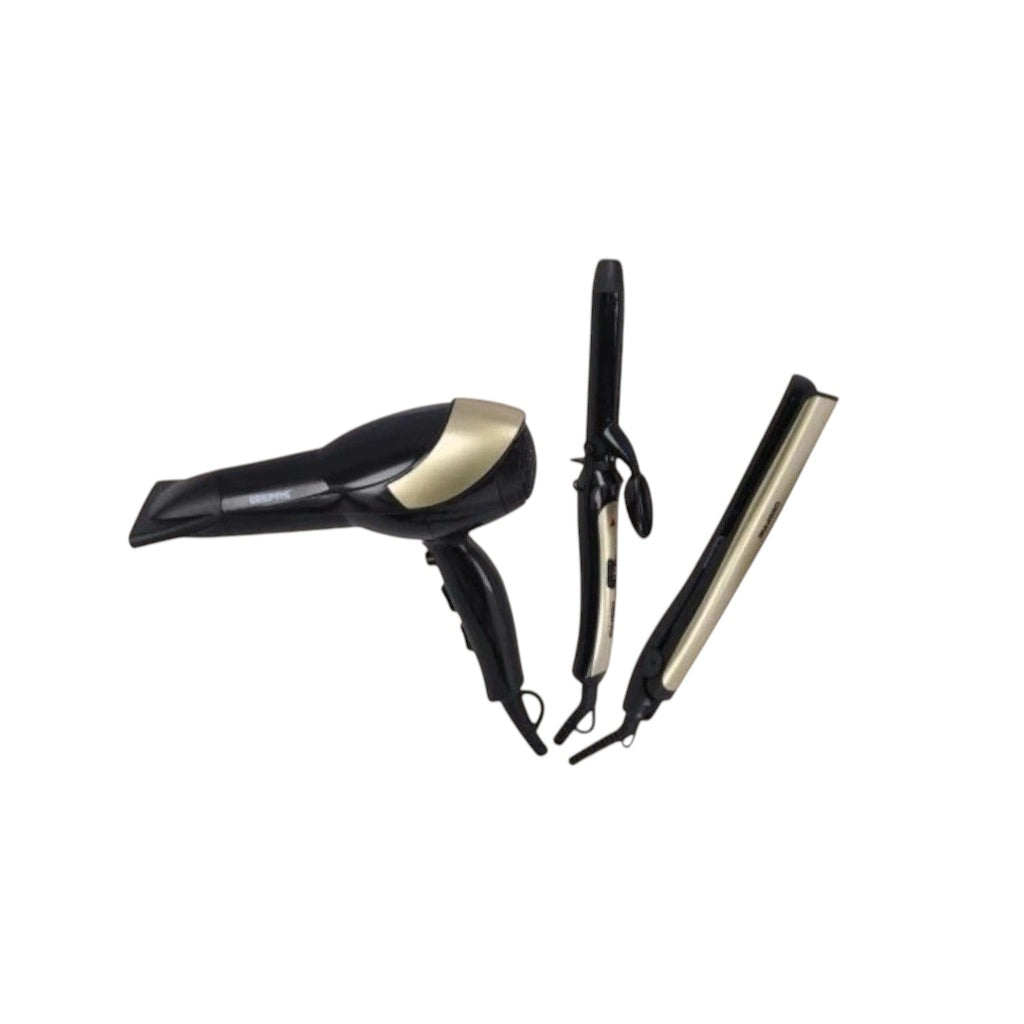 Geepas 3-in-1 Hair Styling Set – 2200W Hair Dryer, 28W Ceramic Straightener, 32W 25mm Hair Curler – 2 Speed, 3 Heat Settings, Cool Shot, Infrared Technology, Ideal for Short & Long Hair – GHF86055 - Damoo