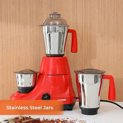 Geepas 3-in-1 Mixer Grinder – 750W Heavy-Duty Motor, 3 Stainless Steel Jars, 3-Speed Control, Safety Lock, Wet & Dry Grinding – Multicolour - Damoo
