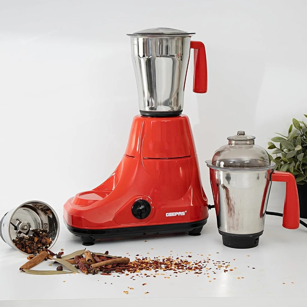 Geepas 3-in-1 Mixer Grinder – 750W Heavy-Duty Motor, 3 Stainless Steel Jars, 3-Speed Control, Safety Lock, Wet & Dry Grinding – Multicolour - Damoo