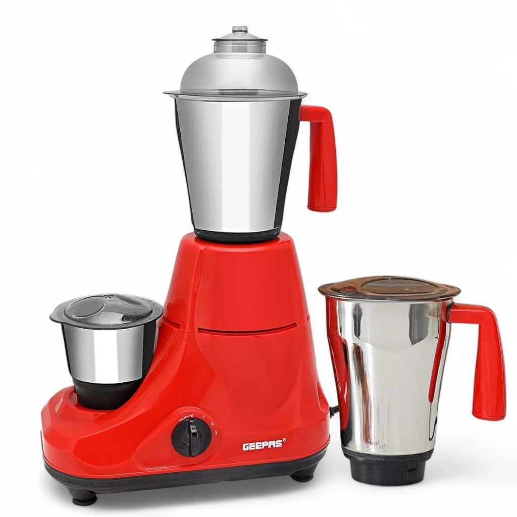 Geepas 3-in-1 Mixer Grinder – 750W Heavy-Duty Motor, 3 Stainless Steel Jars, 3-Speed Control, Safety Lock, Wet & Dry Grinding – Multicolour - Damoo
