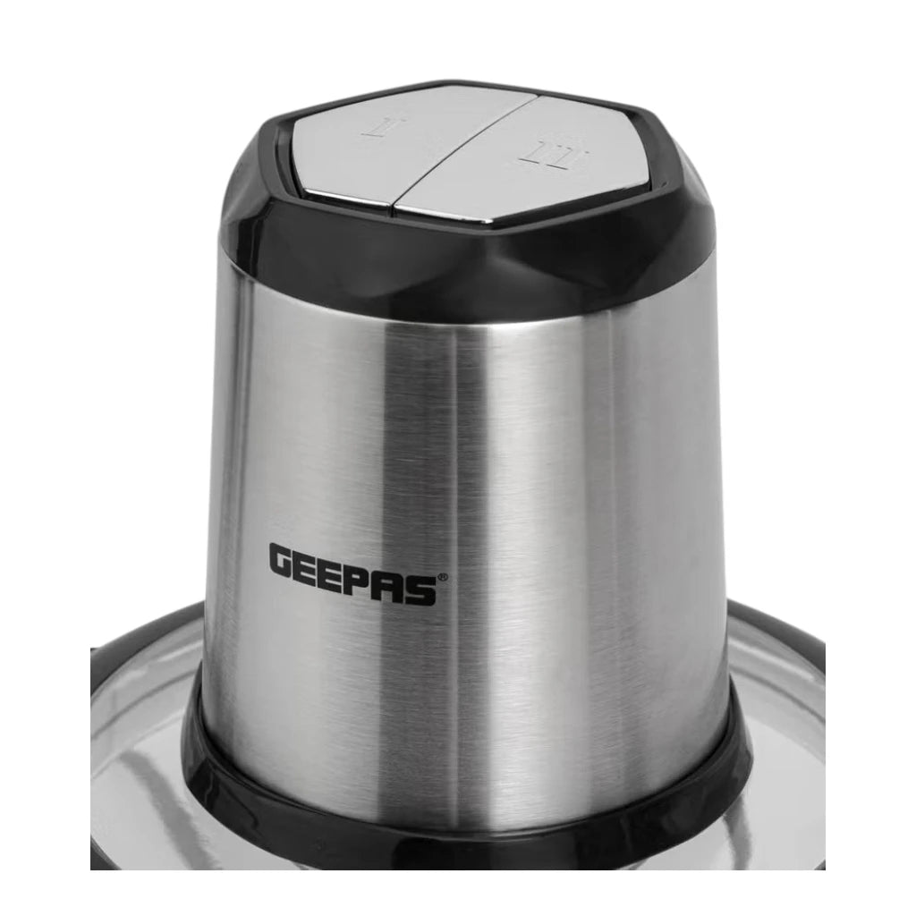 Geepas 3L Electric Multi Chopper – 500W Food Processor with 4 Stainless Steel Blades, 2 Speed Settings & Detachable Design – Chops Meat, Vegetables, Fruits – Black & Silver - Damoo