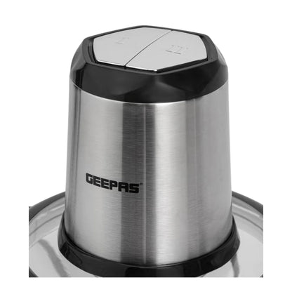 Geepas 3L Electric Multi Chopper – 500W Food Processor with 4 Stainless Steel Blades, 2 Speed Settings & Detachable Design – Chops Meat, Vegetables, Fruits – Black & Silver - Damoo