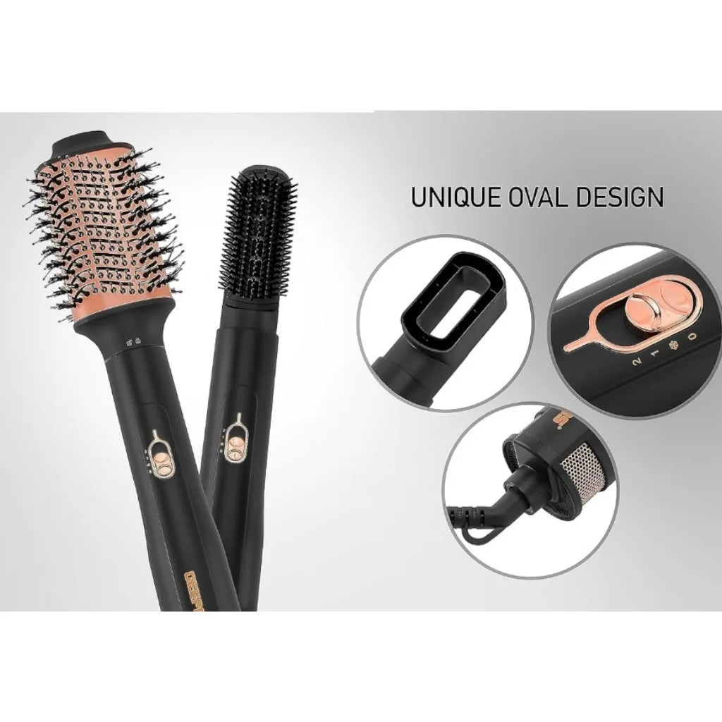 Geepas 4-in-1 Hair Styler with 3 Speed & Heat Settings – 1200W Salon-Grade Blow Dryer Brush with 3 Interchangeable Heads, 360° Swivel Cord & Hanging Loop – Curl, Volumize & Straighten - GH86067 - Damoo