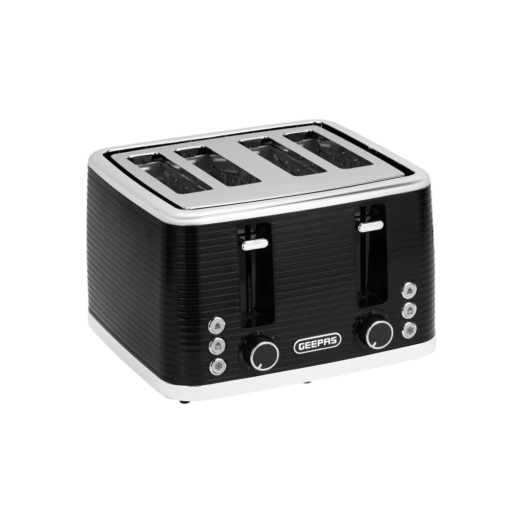 Geepas 4-Slice Bread Toaster – 1360-1600W, Adjustable Browning Control, Removable Crumb Tray, Defrost, Reheat, Cancel Function, Self-Centering Slots, Independent 2-Slice Operation – Black - GBT36537N - Damoo
