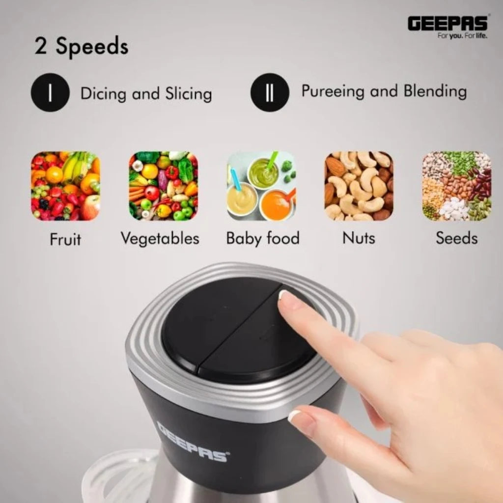 Geepas 500W Multi Chopper with 2L Glass Bowl, 4 Stainless Steel Blades, Copper Motor, 2-Speed Control, Overheat Protection, Safety Lock – GMC42021 - Damoo