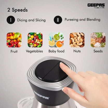 Geepas 500W Multi Chopper with 2L Glass Bowl, 4 Stainless Steel Blades, Copper Motor, 2-Speed Control, Overheat Protection, Safety Lock – GMC42021 - Damoo