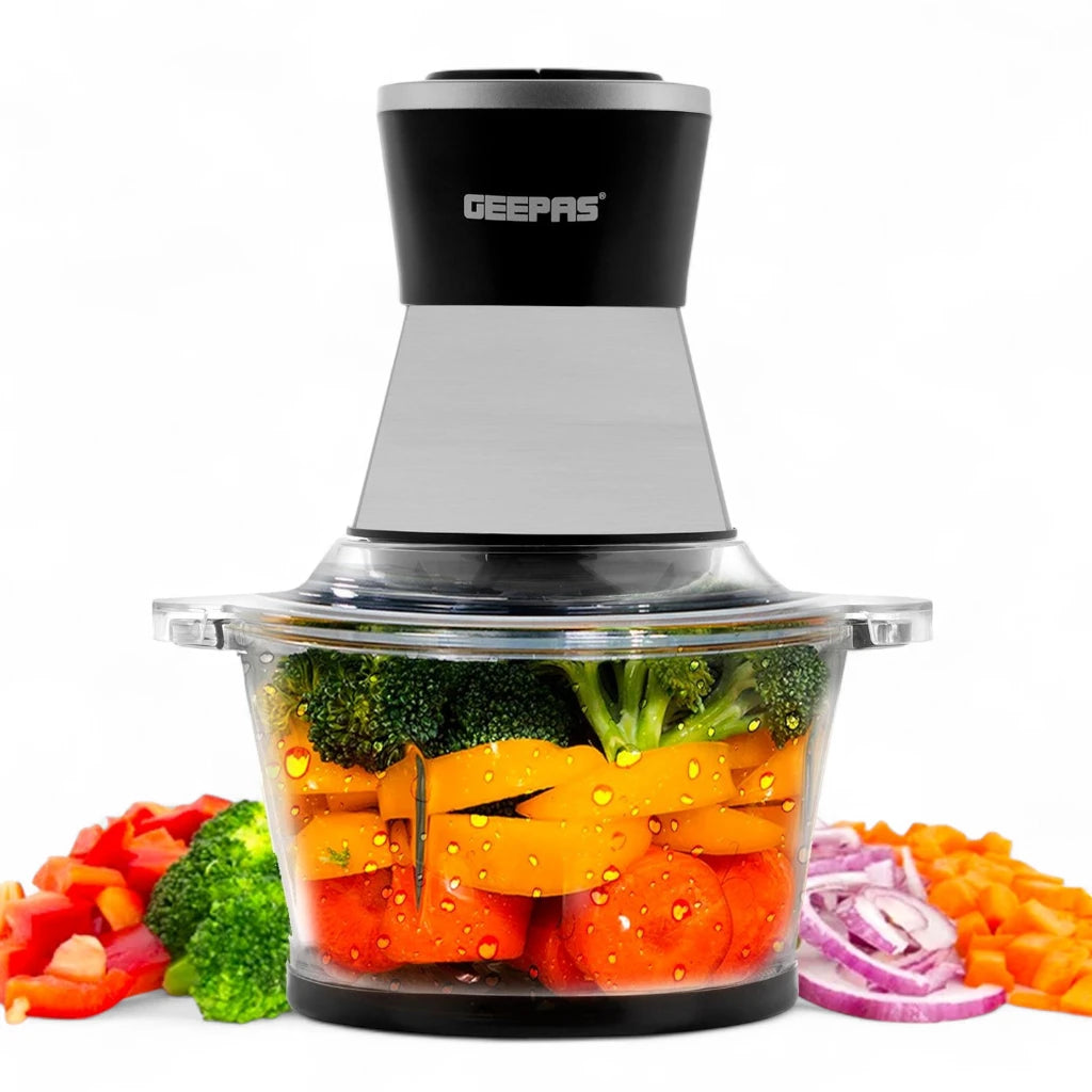 Geepas 500W Multi Chopper with 2L Glass Bowl, 4 Stainless Steel Blades, Copper Motor, 2-Speed Control, Overheat Protection, Safety Lock – GMC42021 - Damoo