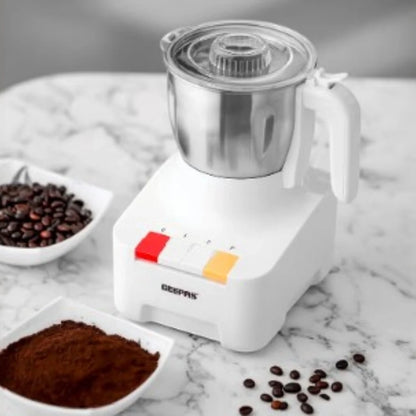 Geepas 600W Food Processor with 300g Capacity – Stainless Steel Bowl, 2-Speed Piano Button, Overheat Protection – Perfect for Coffee Beans, Spices, Nuts – White/Silver - GCG286N - Damoo