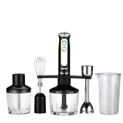 Geepas 600W Hand Blender – 2-Speed with 8 Variable Speed Dial | Stainless Steel Blade, Whisk, Chopper & Coffee Grinder | Multi-Purpose Blender for Smoothies, Sauces & Baby Food – Black - Damoo